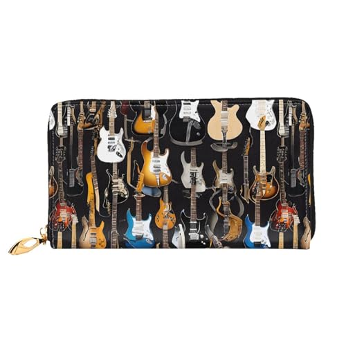 NPOREJKNGF Guitars Stilvolle Ledergeldbörse für modisch bedruckte Geldbörse mit mehreren Kartenfächern, Münzfach mit Reißverschluss und Ausweisfenster, Schwarz , Einheitsgröße von NPOREJKNGF