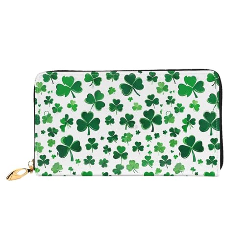 NPOREJKNGF Happy St Patrick's Day Stilvolle Ledergeldbörse für modisch bedruckte Geldbörse mit mehreren Kartenfächern, Münzfach mit Reißverschluss und Ausweisfenster, Schwarz , Einheitsgröße von NPOREJKNGF