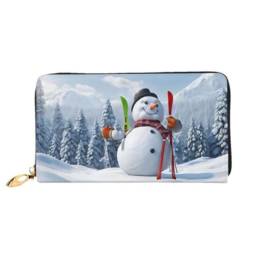 NPOREJKNGF Harte Schneemann-Geldbörse aus Leder für modisch bedruckte Geldbörse mit mehreren Kartenfächern, Münzfach mit Reißverschluss und Ausweisfenster, Schwarz , Einheitsgröße von NPOREJKNGF