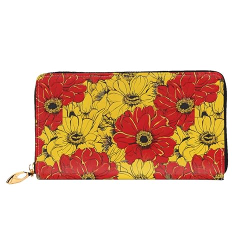 NPOREJKNGF Hübsche Mohnblumen-Geldbörse aus Leder für modisch bedruckte Geldbörse mit mehreren Kartenfächern, Münzfach mit Reißverschluss und Ausweisfenster, Schwarz , Einheitsgröße von NPOREJKNGF