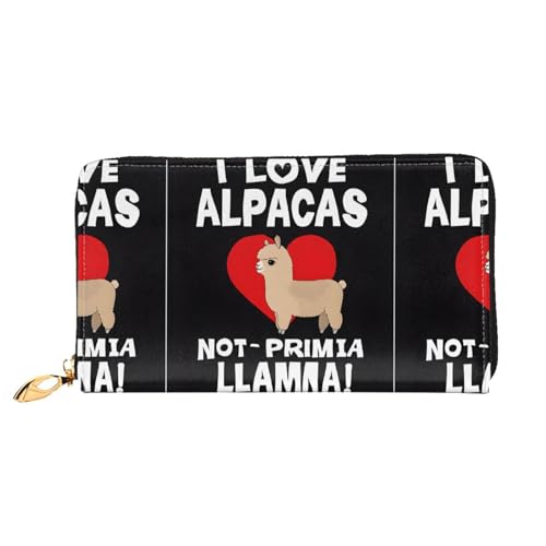 NPOREJKNGF I Love Alpacas Stilvolle Ledergeldbörse für modisch bedruckte Geldbörse mit mehreren Kartenfächern, Münzfach mit Reißverschluss und Ausweisfenster, Geschenk, Schwarz , Einheitsgröße von NPOREJKNGF