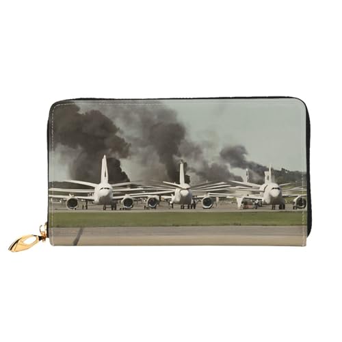 NPOREJKNGF Jet Fighter Stilvolle Ledergeldbörse für modisch bedruckte Geldbörse mit mehreren Kartenfächern, Münzfach mit Reißverschluss und Ausweisfenster, Geschenk, Schwarz , Einheitsgröße von NPOREJKNGF