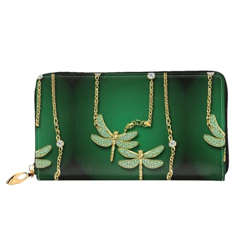 NPOREJKNGF Jewel Libelle Stilvolle Ledergeldbörse für modisch bedruckte Geldbörse mit mehreren Kartenfächern, Münzfach mit Reißverschluss und Ausweisfenster, Geschenk, Schwarz , Einheitsgröße von NPOREJKNGF
