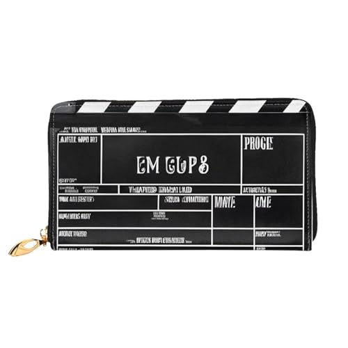 NPOREJKNGF Klassische Filmklapboard-Geldbörse aus schwarzem Leder für modisch bedruckte Geldbörse mit mehreren Kartenfächern, Münzfach mit Reißverschluss und Ausweisfenster, Schwarz , Einheitsgröße von NPOREJKNGF