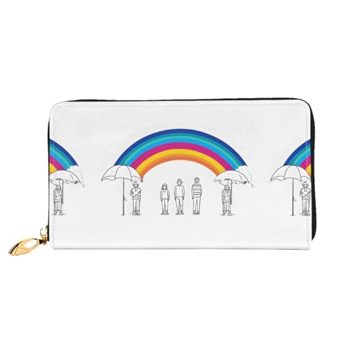 NPOREJKNGF Kleine Regenbogen-Geldbörse aus Leder für modisch bedruckte Geldbörse mit mehreren Kartenfächern, Münzfach mit Reißverschluss und Ausweisfenster, Schwarz , Einheitsgröße von NPOREJKNGF