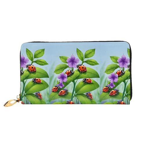 NPOREJKNGF Ladybug Stilvolle Ledergeldbörse für modisch bedruckte Geldbörse mit mehreren Kartenfächern, Münzfach mit Reißverschluss und Ausweisfenster, Geschenk, Schwarz , Einheitsgröße von NPOREJKNGF