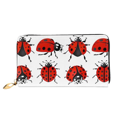 NPOREJKNGF Ladybugs Stilvolle Ledergeldbörse für modisch bedruckte Geldbörse mit mehreren Kartenfächern, Münzfach mit Reißverschluss und Ausweisfenster, Schwarz , Einheitsgröße von NPOREJKNGF