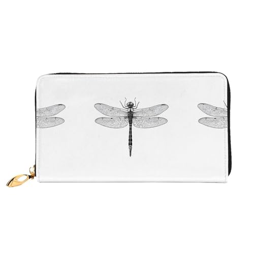 NPOREJKNGF Libelle Stilvolle Ledergeldbörse für modisch bedruckte Geldbörse mit mehreren Kartenfächern, Münzfach mit Reißverschluss und Ausweisfenster, Schwarz , Einheitsgröße von NPOREJKNGF