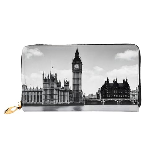 NPOREJKNGF London Stilvolle Ledergeldbörse für modisch bedruckte Geldbörse mit mehreren Kartenfächern, Münzfach mit Reißverschluss und Ausweisfenster, Schwarz , Einheitsgröße von NPOREJKNGF