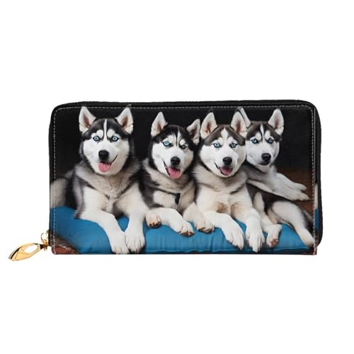 NPOREJKNGF Lovely Husky Stilvolle Ledergeldbörse für modisch bedruckte Geldbörse mit mehreren Kartenfächern, Münzfach mit Reißverschluss und Ausweisfenster, Schwarz , Einheitsgröße von NPOREJKNGF