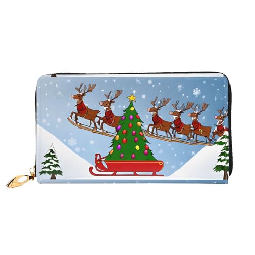 NPOREJKNGF Merry Xmas Stilvolle Ledergeldbörse für modisch bedruckte Geldbörse mit mehreren Kartenfächern, Münzfach mit Reißverschluss und Ausweisfenster, Schwarz , Einheitsgröße von NPOREJKNGF