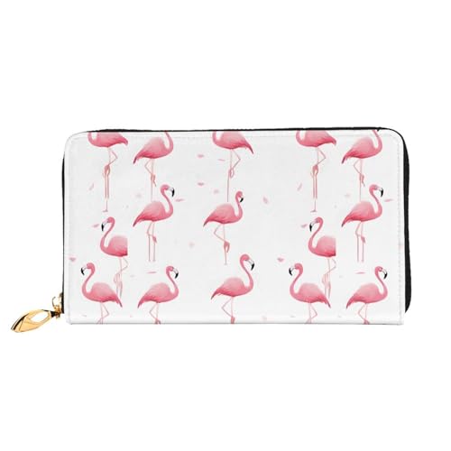 NPOREJKNGF Modische Geldbörse aus Leder, Flamingos auf weißem Leder, mit mehreren Kartenfächern, Münzfach mit Reißverschluss und Ausweisfenster, Geschenk, Schwarz , Einheitsgröße von NPOREJKNGF