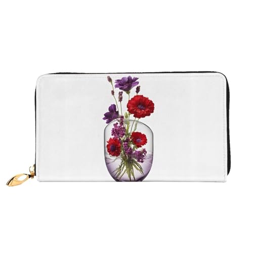 NPOREJKNGF Mohnblumen-Geldbörse aus Leder für modisch bedruckte Geldbörse mit mehreren Kartenfächern, Münzfach mit Reißverschluss und Ausweisfenster, Schwarz , Einheitsgröße von NPOREJKNGF