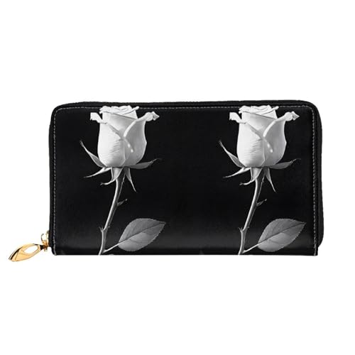 NPOREJKNGF Monochrome Rose Stilvolle Ledergeldbörse für modisch bedruckte Geldbörse mit mehreren Kartenfächern, Münzfach mit Reißverschluss und Ausweisfenster, Schwarz , Einheitsgröße von NPOREJKNGF