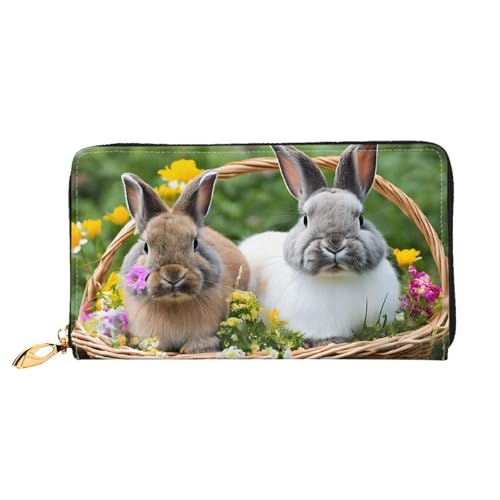 NPOREJKNGF Niedliche Kaninchen-Geldbörse aus Leder für modisch bedruckte Geldbörse mit mehreren Kartenfächern, Münzfach mit Reißverschluss und Ausweisfenster, Schwarz , Einheitsgröße von NPOREJKNGF