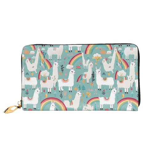 NPOREJKNGF Niedliche Lama-Geldbörse aus Leder für modisch bedruckte Geldbörse mit mehreren Kartenfächern, Münzfach mit Reißverschluss und Ausweisfenster, Schwarz , Einheitsgröße von NPOREJKNGF