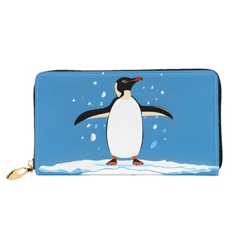 NPOREJKNGF Niedliche Pinguin-Geldbörse aus Leder für modisch bedruckte Geldbörse mit mehreren Kartenfächern, Münzfach mit Reißverschluss und Ausweisfenster, Schwarz , Einheitsgröße von NPOREJKNGF