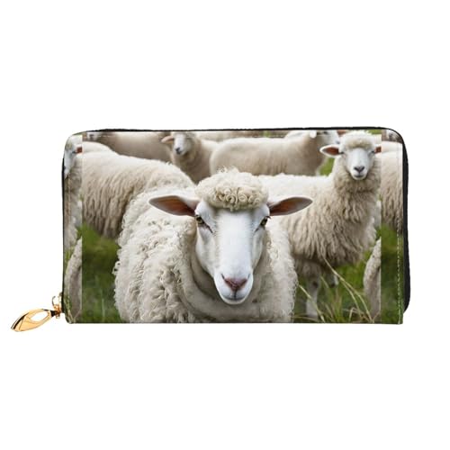 NPOREJKNGF Niedliche Schaf-Lamm-Geldbörse aus Leder für modisch bedruckte Geldbörse mit mehreren Kartenfächern, Münzfach mit Reißverschluss und Ausweisfenster, Schwarz , Einheitsgröße von NPOREJKNGF