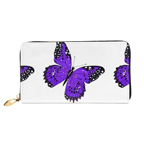 NPOREJKNGF Niedliche lila Schmetterling stilvolle Ledergeldbörse für modisch bedruckte Geldbörse mit mehreren Kartenfächern, Münzfach mit Reißverschluss und Ausweisfenster, Schwarz , Einheitsgröße von NPOREJKNGF