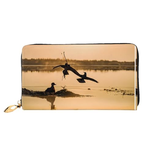 NPOREJKNGF Ölgemälde Ente stilvolle Ledergeldbörse für modisch bedruckte Geldbörse mit mehreren Kartenfächern, Münzfach mit Reißverschluss und Ausweisfenster, Schwarz , Einheitsgröße von NPOREJKNGF