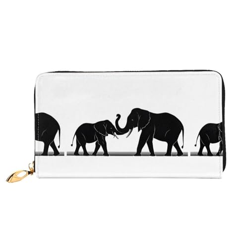 NPOREJKNGF Old Elephant and Young Elephant Stylish Leather Wallet for Fashionable Printed Wallet with Multiple Card Slots, Zippered Coin Pocket & ID Window Gift, Schwarz , Einheitsgröße von NPOREJKNGF