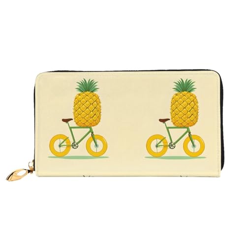 NPOREJKNGF Pineapple Stilvolle Ledergeldbörse für modisch bedruckte Geldbörse mit mehreren Kartenfächern, Münzfach mit Reißverschluss und Ausweisfenster, Schwarz , Einheitsgröße von NPOREJKNGF