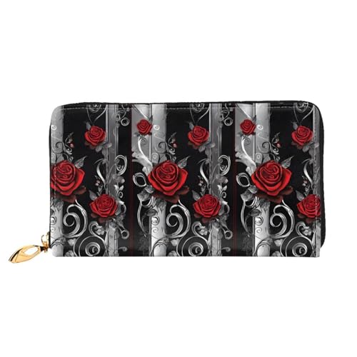 NPOREJKNGF Pretty Roses Stilvolle Ledergeldbörse für modisch bedruckte Geldbörse mit mehreren Kartenfächern, Münzfach mit Reißverschluss und Ausweisfenster, Schwarz , Einheitsgröße von NPOREJKNGF