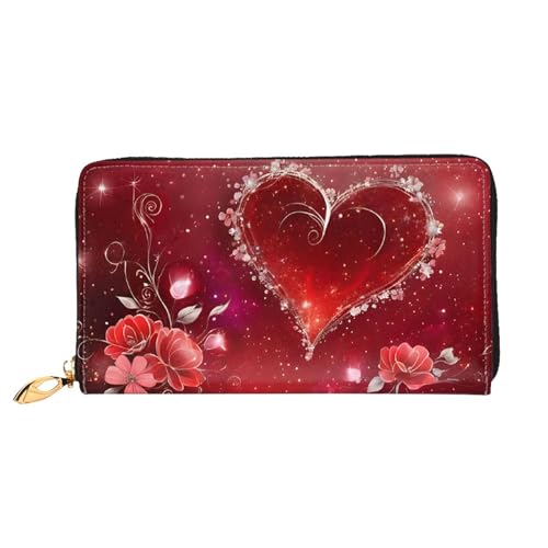 NPOREJKNGF Romantische Herz-Geldbörse aus Leder für modisch bedruckte Geldbörse mit mehreren Kartenfächern, Münzfach mit Reißverschluss und Ausweisfenster, Schwarz , Einheitsgröße von NPOREJKNGF