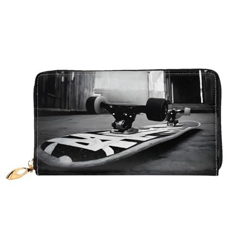 NPOREJKNGF Skate Boards Stilvolle Ledergeldbörse für modisch bedruckte Geldbörse mit mehreren Kartenfächern, Münzfach mit Reißverschluss und Ausweisfenster, Schwarz , Einheitsgröße von NPOREJKNGF