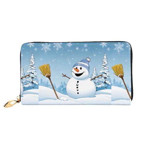 NPOREJKNGF Stilvolle Geldbörse aus Leder mit Aufschrift "Merry Christmas and Snow", modische bedruckte Geldbörse mit mehreren Kartenfächern, Münzfach mit Reißverschluss und Ausweisfenster, Schwarz von NPOREJKNGF