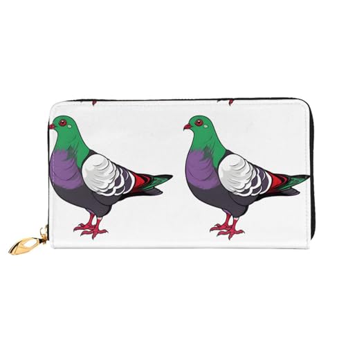 NPOREJKNGF Stilvolle Geldbörse aus Leder mit Cartoon-Taubenmotiv für modisch bedruckte Geldbörse mit mehreren Kartenfächern, Münzfach mit Reißverschluss und Ausweisfenster, Schwarz , Einheitsgröße von NPOREJKNGF