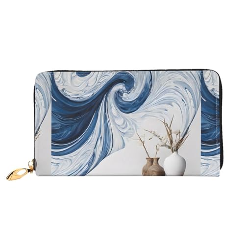 NPOREJKNGF Stilvolle Geldbörse aus Leder mit Marmormotiv für modisch bedruckte Geldbörse mit mehreren Kartenfächern, Münzfach mit Reißverschluss und Ausweisfenster, Schwarz , Einheitsgröße von NPOREJKNGF