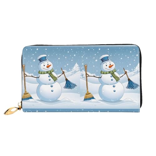 NPOREJKNGF Stilvolle Geldbörse aus Leder mit Schneemänner-Motiv für modische bedruckte Geldbörse mit mehreren Kartenfächern, Münzfach mit Reißverschluss und Ausweisfenster, Schwarz , Einheitsgröße von NPOREJKNGF