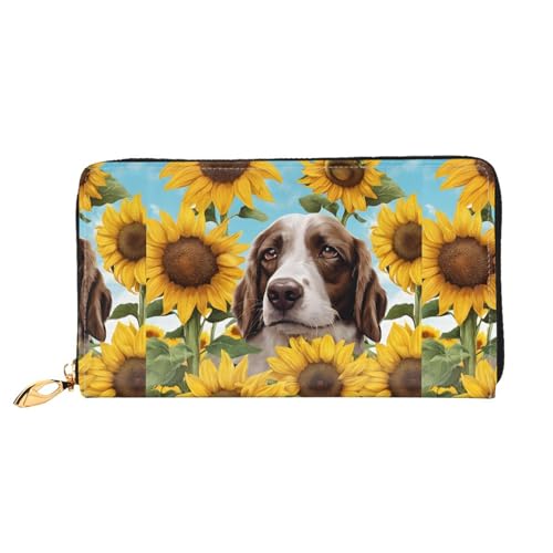 NPOREJKNGF Stilvolle Geldbörse aus Leder mit Sonnenblumen, für modische bedruckte Geldbörse mit mehreren Kartenfächern, Münzfach mit Reißverschluss und Ausweisfenster, Schwarz , Einheitsgröße von NPOREJKNGF