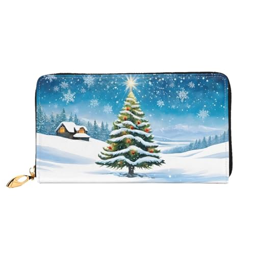 NPOREJKNGF Stilvolle Geldbörse aus Leder mit Weihnachtsbäumen für modisch bedruckte Geldbörse mit mehreren Kartenfächern, Münzfach mit Reißverschluss und Ausweisfenster, Schwarz , Einheitsgröße von NPOREJKNGF