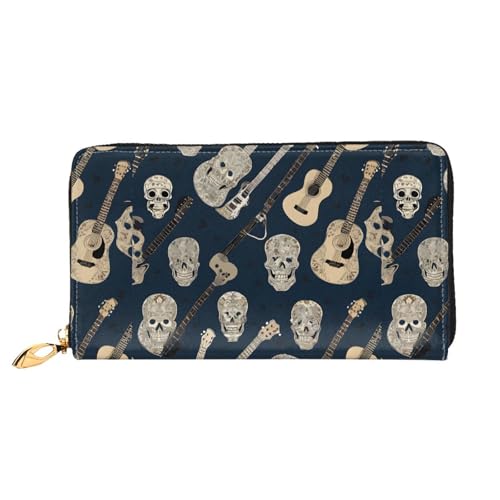 NPOREJKNGF Stilvolle Geldbörse aus Leder mit mexikanischem Totenkopf-Design für modisch bedruckte Geldbörse mit mehreren Kartenfächern, Münzfach mit Reißverschluss und Ausweisfenster, Schwarz von NPOREJKNGF