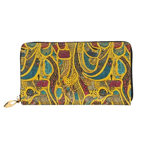 NPOREJKNGF Stilvolle Geldbörse aus afrikanischem Leder für modisch bedruckte Geldbörse mit mehreren Kartenfächern, Münzfach mit Reißverschluss und Ausweisfenster, Schwarz , Einheitsgröße von NPOREJKNGF