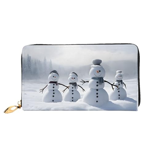 NPOREJKNGF Stilvolle Leder-Geldbörse mit Weihnachtsmotiv "Happy Snowman" für modisch bedruckte Geldbörse mit mehreren Kartenfächern, Münzfach mit Reißverschluss und Ausweisfenster, Schwarz von NPOREJKNGF