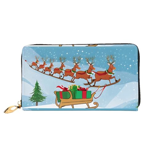 NPOREJKNGF Stilvolle Leder-Geldbörse mit Weihnachtsmotiv für modisch bedruckte Geldbörse mit mehreren Kartenfächern, Münzfach mit Reißverschluss und Ausweisfenster, Schwarz , Einheitsgröße von NPOREJKNGF