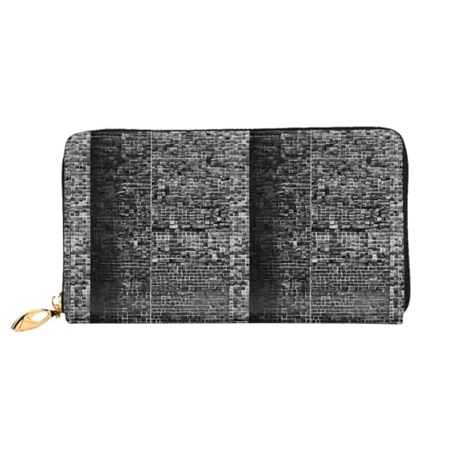 NPOREJKNGF Stilvolle Ledergeldbörse für modisch bedruckte Geldbörse mit mehreren Kartenfächern, Münzfach mit Reißverschluss und Ausweisfenster, Grau, Schwarz , Einheitsgröße von NPOREJKNGF