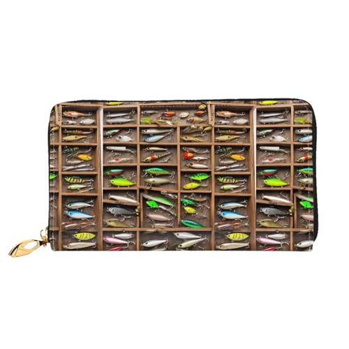 NPOREJKNGF Stilvolle Ledergeldbörse im Angelköder-Stil für modisch bedruckte Geldbörse mit mehreren Kartenfächern, Münzfach mit Reißverschluss und Ausweisfenster, Schwarz , Einheitsgröße von NPOREJKNGF