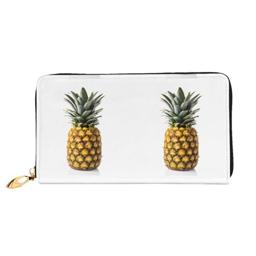 NPOREJKNGF Stilvolle Ledergeldbörse mit Ananas-Muster, modische bedruckte Geldbörse mit mehreren Kartenfächern, Münzfach mit Reißverschluss und Ausweisfenster, Schwarz , Einheitsgröße von NPOREJKNGF