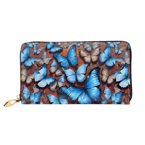 NPOREJKNGF Stilvolle Ledergeldbörse mit Blumen- und Schmetterlingsmotiv für modisch bedruckte Geldbörse mit mehreren Kartenfächern, Münzfach mit Reißverschluss und Ausweisfenster, Schwarz von NPOREJKNGF