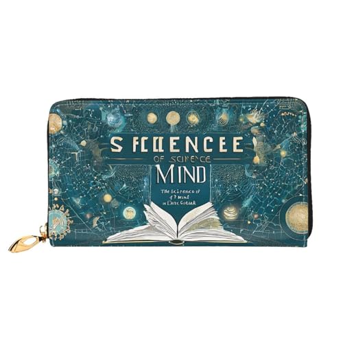 NPOREJKNGF Stilvolle Ledergeldbörse mit Cartoon-Wissenschaftsthema für modisch bedruckte Geldbörse mit mehreren Kartenfächern, Münzfach mit Reißverschluss und Ausweisfenster, Schwarz , Einheitsgröße von NPOREJKNGF
