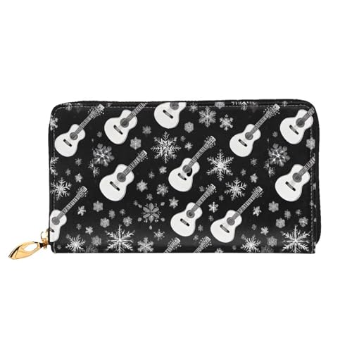NPOREJKNGF Stilvolle Ledergeldbörse mit Gitarrenmuster, modische bedruckte Geldbörse mit mehreren Kartenfächern, Münzfach mit Reißverschluss und Ausweisfenster, Schwarz , Einheitsgröße von NPOREJKNGF
