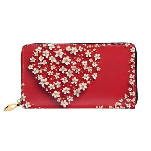 NPOREJKNGF Stilvolle Ledergeldbörse mit Herz-Blumen-Motiv für modisch bedruckte Geldbörse mit mehreren Kartenfächern, Münzfach mit Reißverschluss und Ausweisfenster, Schwarz , Einheitsgröße von NPOREJKNGF