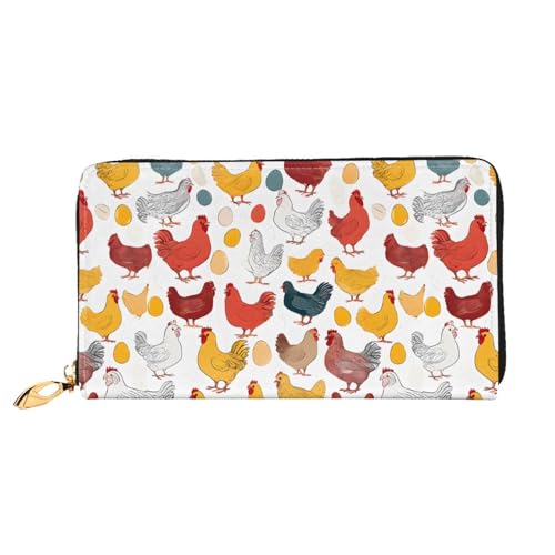 NPOREJKNGF Stilvolle Ledergeldbörse mit Hühnermuster für modisch bedruckte Geldbörse mit mehreren Kartenfächern, Münzfach mit Reißverschluss und Ausweisfenster, Schwarz , Einheitsgröße von NPOREJKNGF