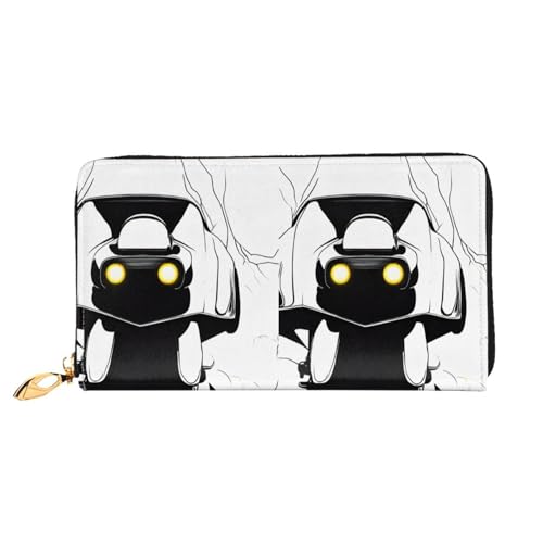 NPOREJKNGF Stilvolle Ledergeldbörse mit Katzenmotiv für modisch bedruckte Geldbörse mit mehreren Kartenfächern, Münzfach mit Reißverschluss und Ausweisfenster, Schwarz , Einheitsgröße von NPOREJKNGF