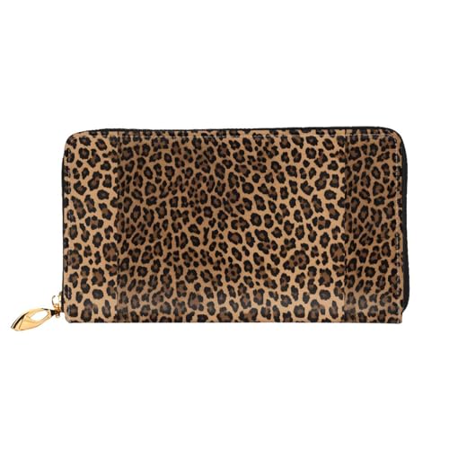 NPOREJKNGF Stilvolle Ledergeldbörse mit Leopardenmuster für modisch bedruckte Geldbörse mit mehreren Kartenfächern, Münzfach mit Reißverschluss und Ausweisfenster, Schwarz , Einheitsgröße von NPOREJKNGF
