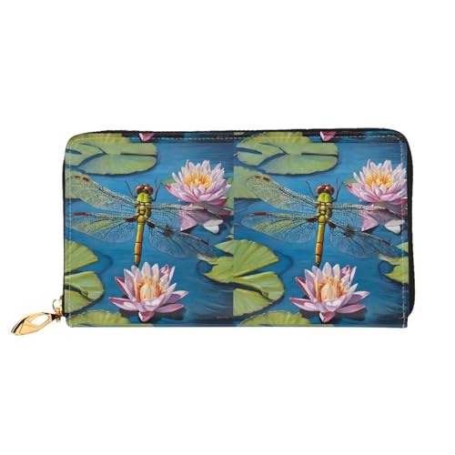 NPOREJKNGF Stilvolle Ledergeldbörse mit Libellenmalerei, modische bedruckte Geldbörse mit mehreren Kartenfächern, Münzfach mit Reißverschluss und Ausweisfenster, Schwarz , Einheitsgröße von NPOREJKNGF